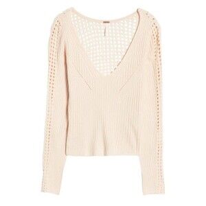 NWT Free People Starlight Ribbed Boho Tunic Open Knit Sweater Cream Size XS NEW